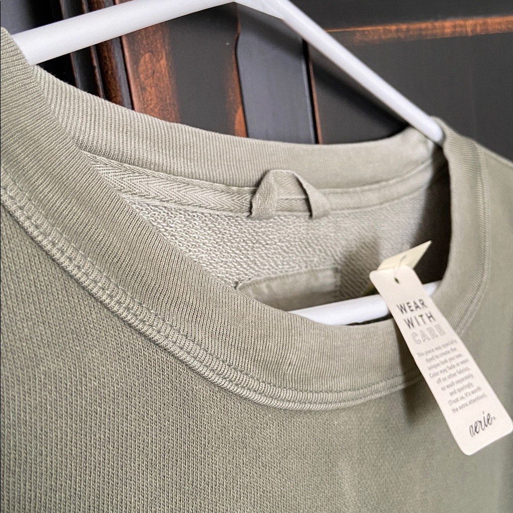 XL Aerie Oversized Sage Green  Distressed Sweatshirt with Balloon Sleeves, NWT - Picture 7 of 17